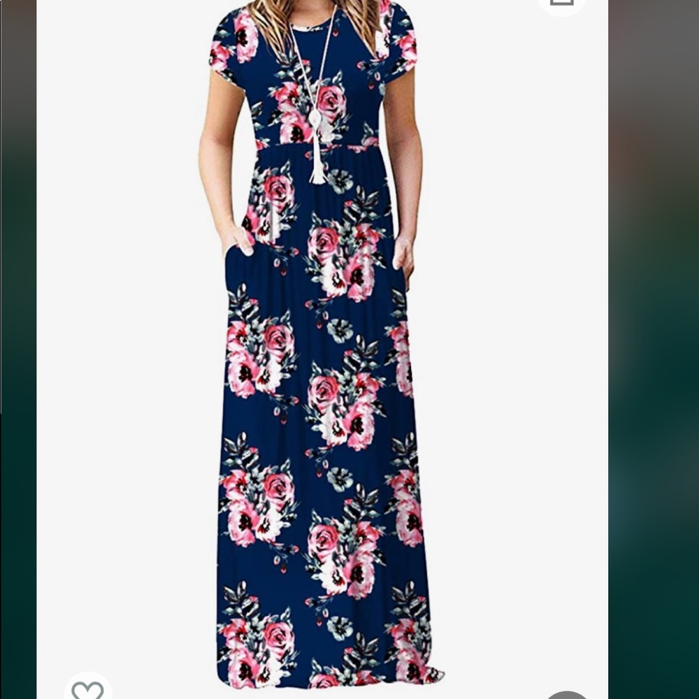 Short Sleeve navy Maxi Dress with Pockets.